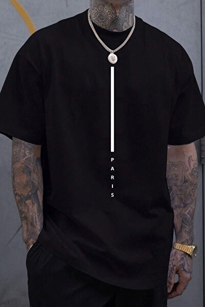 cc collection Tricou oversize pentru bărbați cu imprimeu Vertical Paris