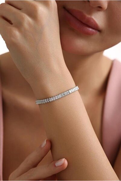 Nereze 925 Ayar Gümüş Rodyum Kaplama Baget Taşlı Suyolu Model Bileklik