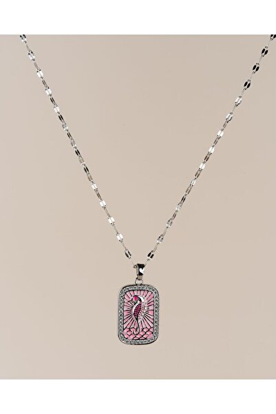 Portakal Esintisi Pink Enameled Seahorse Tarot Steel Necklace
