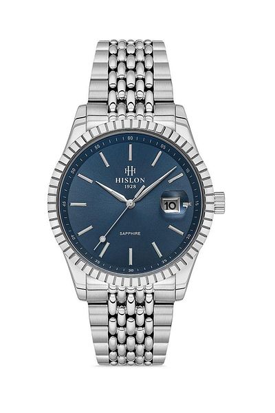 Hislon Men's Silver-Black Steel Case Round Dial Metal Band Wrist Watch Quartz Mechanism Analog Display