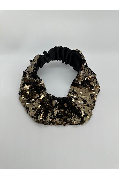 Creative Box Pullu payetli saç bandana bandı,hakki vizon renginde siyah saten...