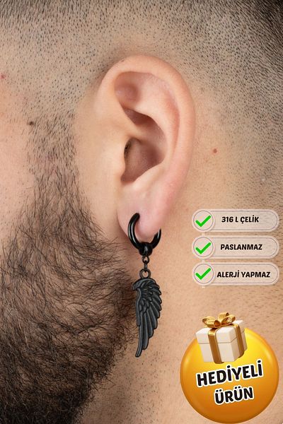 Piercing Market Steel & Silver Unisex Steel Ring Dangle Angel Wing Model Earrings Does Not Darken Rust