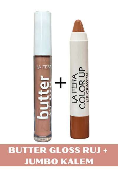 NUNUKO 2'li Butter Renkli Saten Mat Lipgloss Ruj + Jumbo Crayon Lipstick Duda...