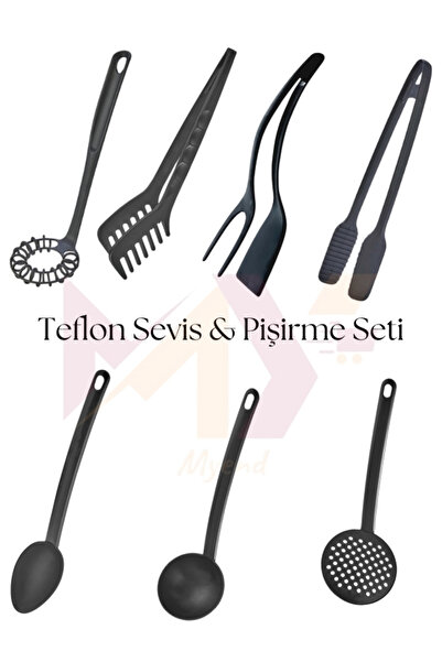 Myend Fireproof Nonstick Teflon Serving and Cooking Set, 7 Pieces Teflon Set Durable to 220 Degrees