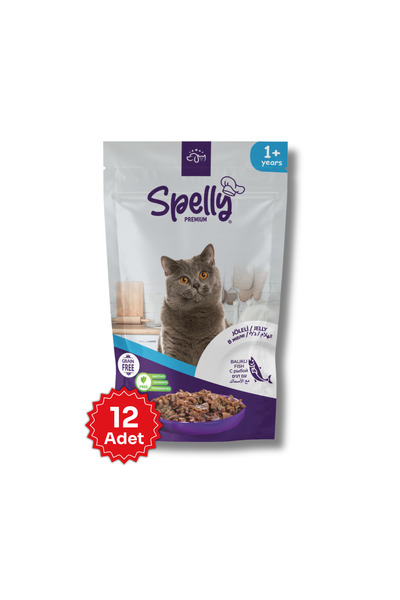 12 Adet x Spelly Premium Yetişkin Kedi Yaş Mama - Balık (85gr)