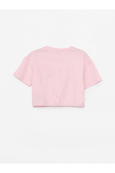 LC Waikiki Tricou cu mânecă scurtă pentru copii, roz, cu decolteu, cu imprimeu