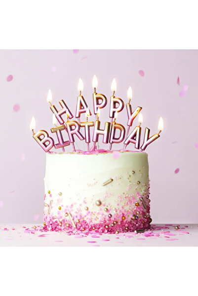 CUGY PASTA MUMU PEMBE HAPPY BİRTHDAY HARFLERİ MUM SETİ