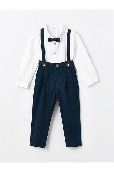 LC Waikiki Kids White Long Sleeve Basic Baby Boy Shirt and Pants Set of 2