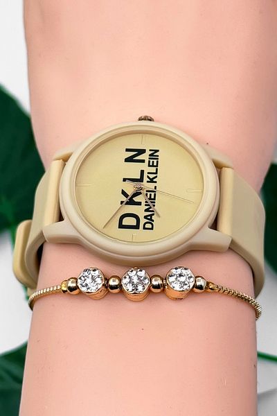 Daniel Klein Dk.1.12645.6 Silicone Cord Women Wrist Watch 3 Atm Water Resistant Beige Zmdk1173