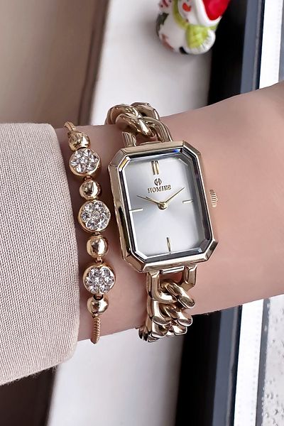 Homies Waterproof Gold Color Original Women's Wristwatch - Chain & Bracelet Hmb3016C1