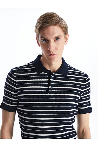 LC Waikiki Polo Neck Short Sleeve Striped Men's Knitwear Sweater