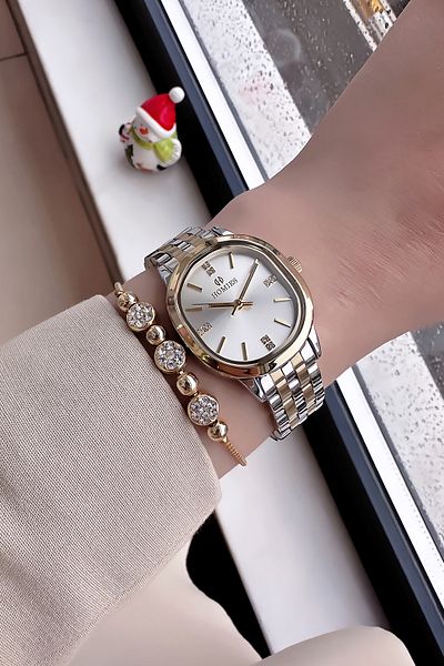 Homies Waterproof Gold Silver Color Oval Case Women Wrist Watch - Steel Band + Bracelet Hmby2019C1