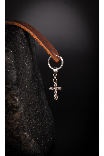 Piercing Market Steel & Silver Unisex Çelik Halka Sallantı Haç Küpe Paslanma Kararma Yapmaz