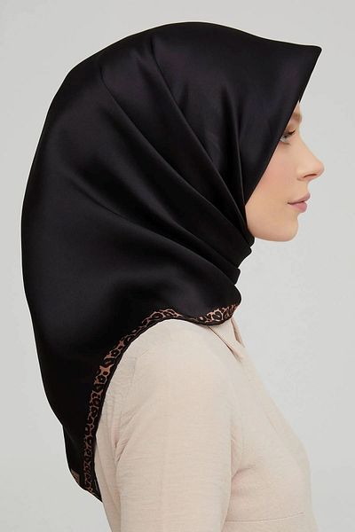 Armine Nostalgia Μαύρο μονόχρωμο Leopard Print Tivil Silk Φουλάρι