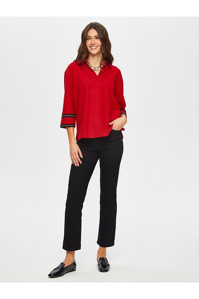Faik Sönmez Zigzag Striped Polo Neck Knitted Blouse 004