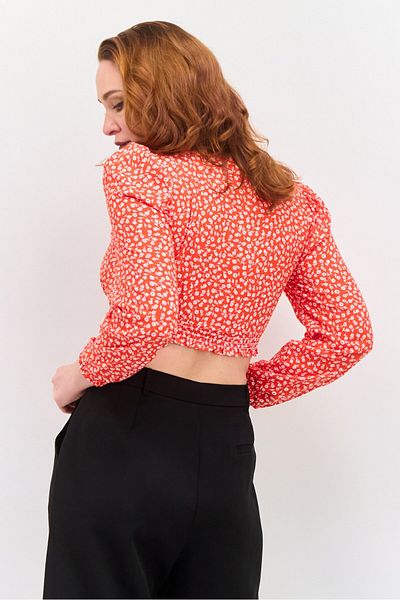 Monki Women V Neck Long Sleeve Floral Print Blouse, Orange