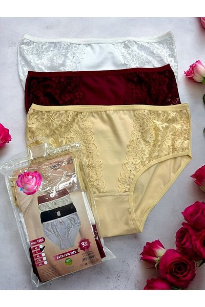 SATTENS Lace Plus Size 3 Pcs Bato Briefs Oversized Kilot Underwear