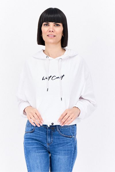 Brave Soul Women Hooded Long Sleeves Embroidered Sweatshirt, White