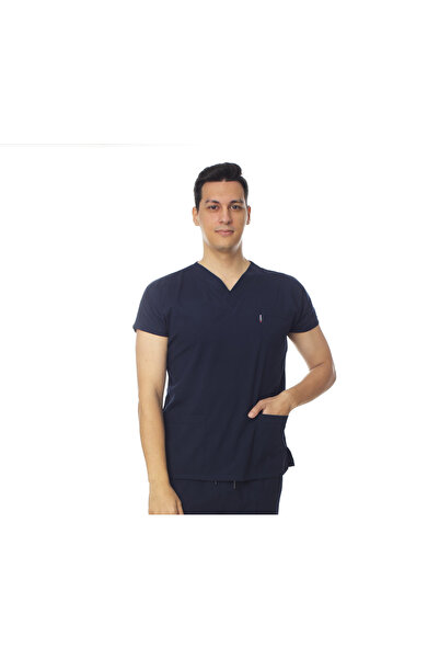 nutrix زي موحد للممرضات والأطباء بأكمام الخفافيش من الليكرا باللون الأزرق الداكن للرجال