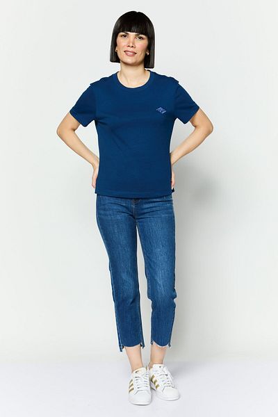 Esprit Women Crew Neck Short Sleeves Brand Logo T-shirt, Navy Blue