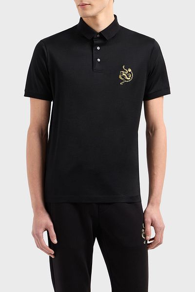 Emporio Armani تي شيرت رجالي بياقة بولو - مزيج من القطن، شعار، زر EM 001704   AF1