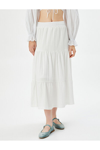 Koton Midi Skirt Elastic High Waist Textured