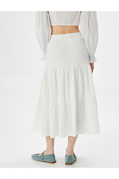 Koton Midi Skirt Elastic High Waist Textured