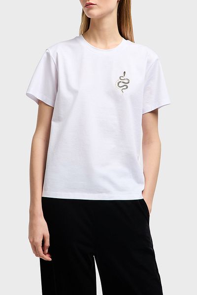 Emporio Armani تي شيرت قطن 100% بقصة عادية ورقبة دائرية تي شيرت EW 001169   AF10003 U0001