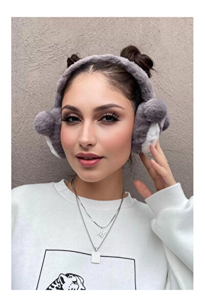 pasajdanal Căști de pluș cu figurină de ursuleț de culoare gri