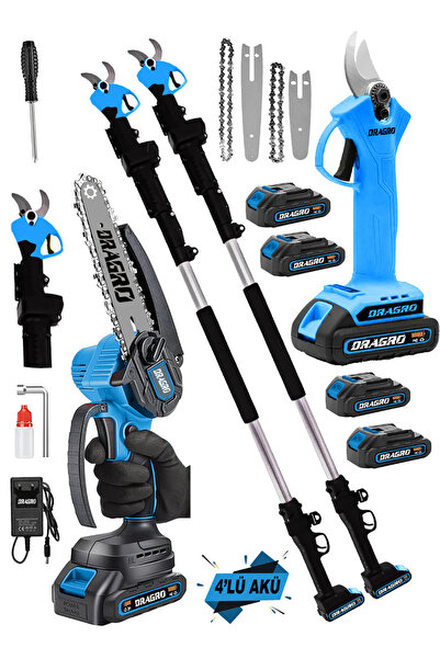 Dragro Alman 598 Vf 20 Ah 2 Li Set 4 Akülü Çift Teleskop Şarjlı Ağaç Dal Kesm...