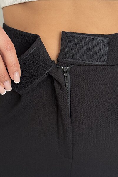 moda armanc Kadın Siyah Palazzo Pantolon – Yüksek Bel Likralı Cırt Kapama