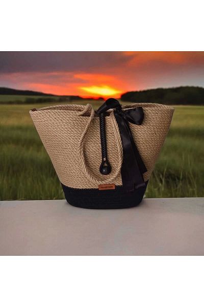 Hediyeninellitonu Ψάθινη Χειροποίητη Τσάντα Παραλίας - Casual Handle Design, Μεγάλη Τσάντα