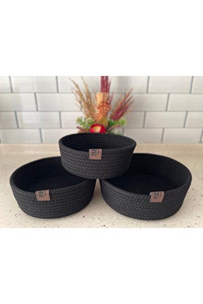 Metasupla Set of 3 Wicker Black Basket Set - Bathroom, Kitchen, Room Organize...