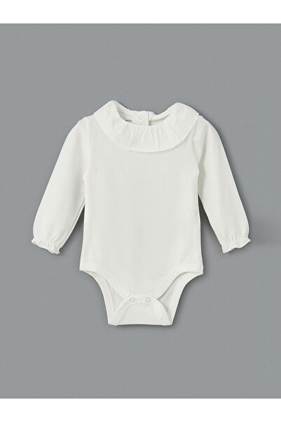 LC Waikiki Ecru bicycle collar ruffled baby girl snap-on bodysuit