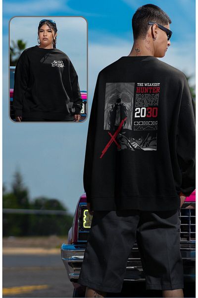 Fuddy Moda Hunter 2030 Unisex Back Printed Oversize Hoodless Sweatshirt - Solo Leveling Anime Design