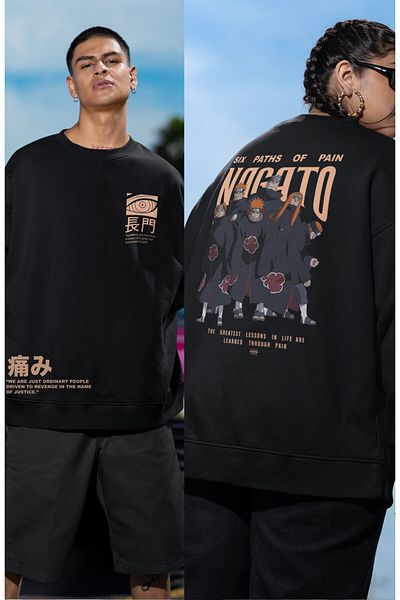 Fuddy Moda Унисекс суитшърт Nagato Pain Oversize с щампа на гърба - Аниме тематика, без качулка, дизайн на Naruto