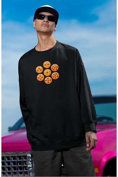 Fuddy Moda Unisex Son Goku Back Printed Hoodless Sweatshirt, Oversize Dragon Ball Anime Themed Sweatshirt