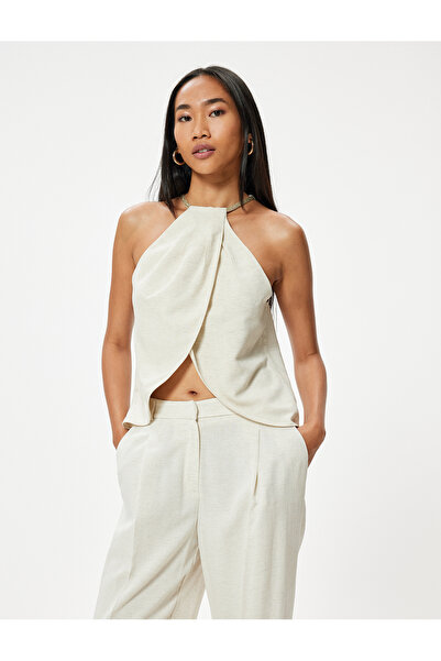 Koton Blůza s ohlávkovým výstřihem ze směsi lnu s asymetrickým střihem a okénkovým detailem