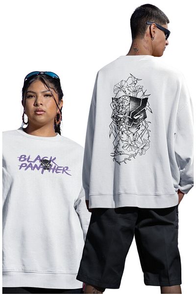 Fuddy Moda Φούτερ Unisex Oversize Black Panther με στάμπα χωρίς κουκούλα