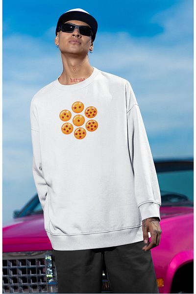 Fuddy Moda Unisex Son Goku Back Printed Hoodless Sweatshirt, Oversize Dragon Ball Anime Themed Sweatshirt