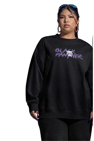 Fuddy Moda Unisex Oversize Black Panther Back Printed Hoodless Sweatshirt
