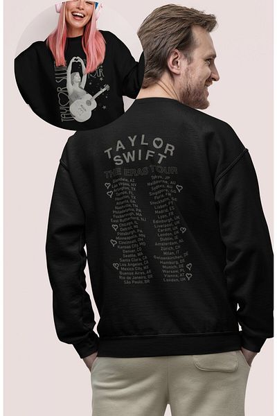 Fuddy Moda Унисекс суитшърт без качулка с щампа на Taylor Swift Erase и сърце на гърба, голям суитшърт с щампа на Taylor Swift