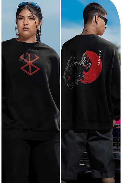 Fuddy Moda Unisex Oversize Bersek Anime Back Printed Hoodless Sweatshirt