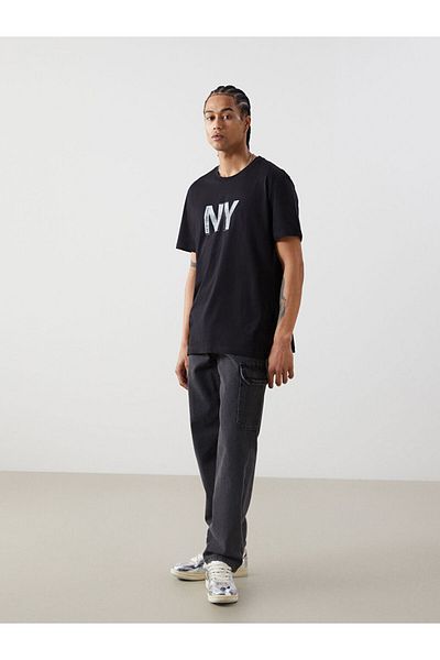 LC Waikiki Tricou pentru bărbați din bumbac pieptănat cu mânecă scurtă cu decolteu și imprimeu de sezon nou - S5HF78Z8
