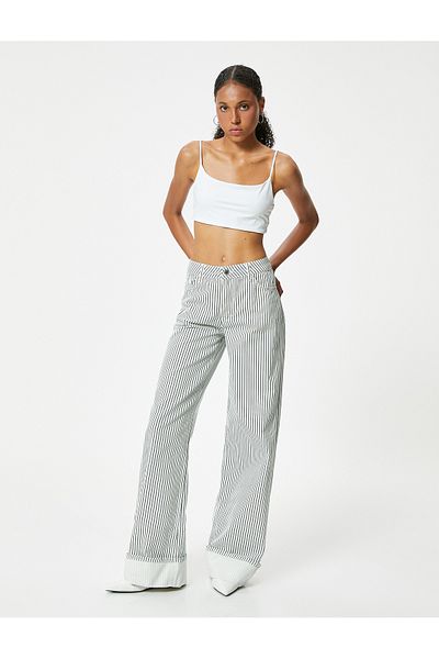 Koton Bianca Jeans - Wide Leg and Buttoned Standard Waist