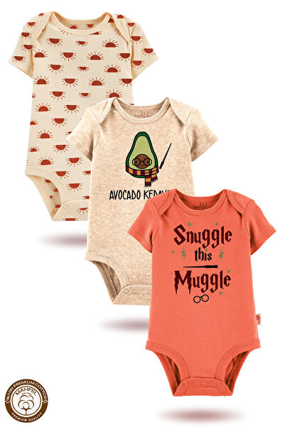 MAHFEL 100% Cotton 3-Piece Organic Printed Snap Fastener Baby Bodysuit