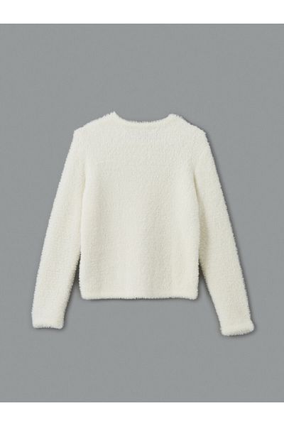 LC Waikiki Lcw Modest Ecru Crew Neck Women's Knitwear Cardigan