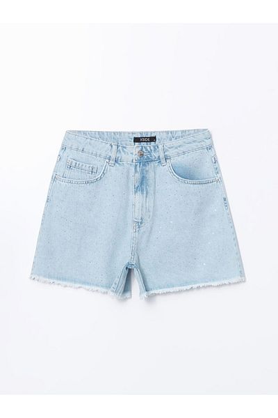 LC Waikiki Pantaloni scurți de jeans pentru femei XSIDE Blue Mom Fit cu talie înaltă