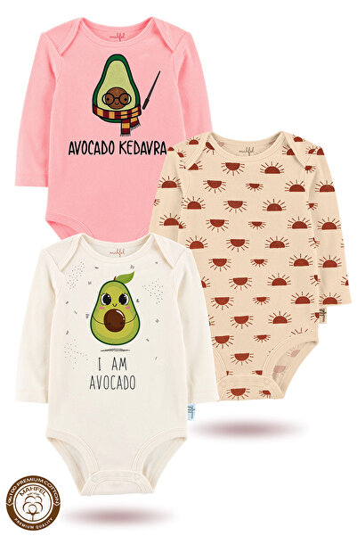 MAHFEL 100% Cotton 3-Piece Organic Printed Snap Fastener Baby Bodysuit