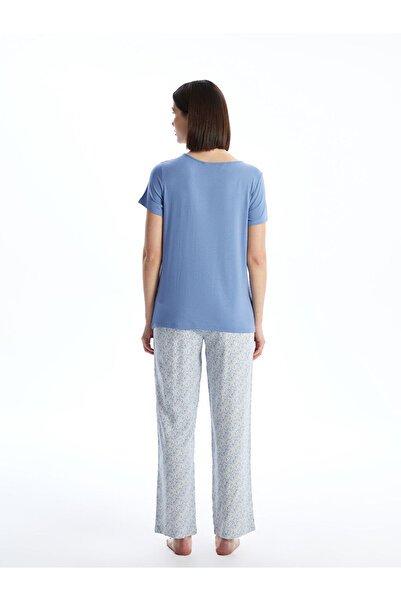 LC Waikiki LCW DREAM Mavi U Yaka Baskılı Kadın Pijama Takımı